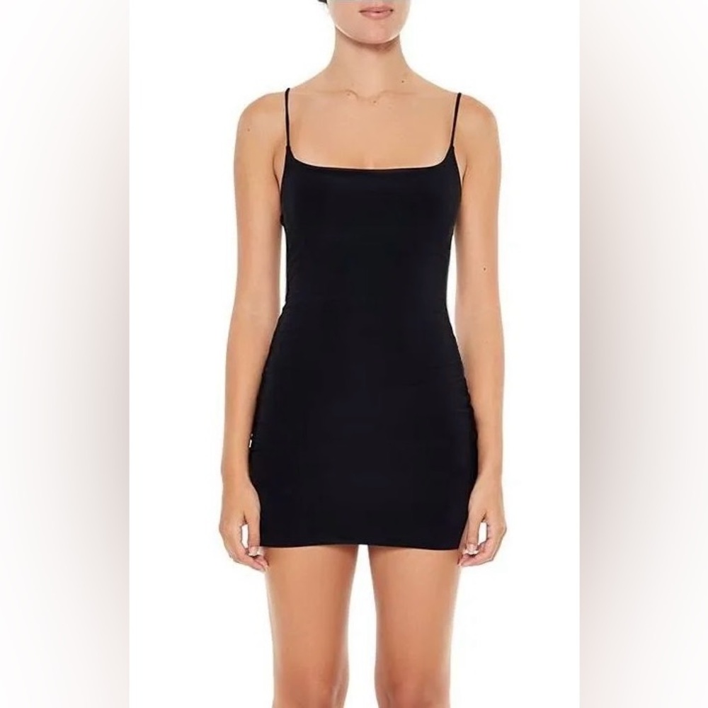 FOREVER21 Black Contour Bodycon Classic Basic Mini Midi Spaghetti Strap Dress S